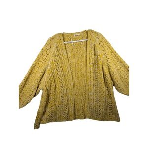 Hummingbird Womens Yellow Marled Pointelle Open Front Fringe Cardigan Size‎ S/M